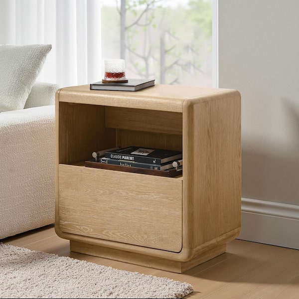 Reagan Natural 1-Drawers 26 in. W Nightstand with Charging Ports