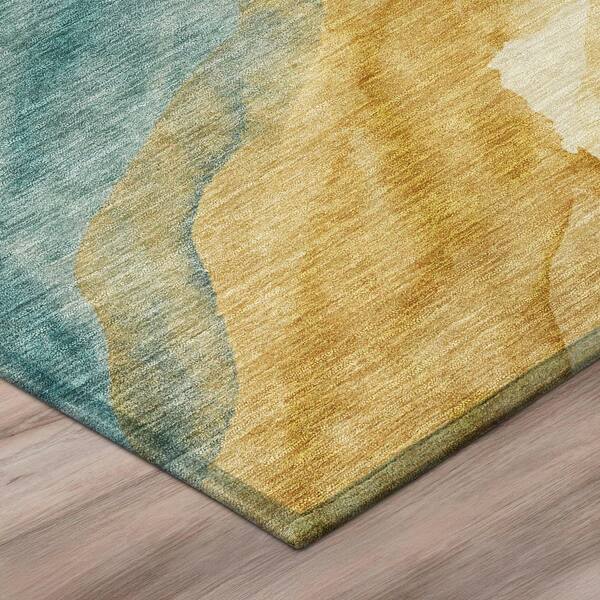 Chantille Machine Washable Indoor/Outdoor Abstract ACN3026 Gold 8 ft. x 8 ft. Round Rug
