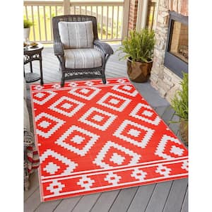 Milan Orange and White 10 ft. x 14 ft. Folded Reversible Recycled Plastic Indoor/Outdoor Area Rug-Floor Mat