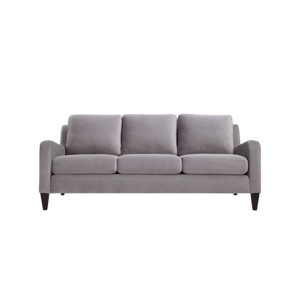 Jennifer Taylor Serena 74 in. Opal Grey Velvet 3-Seater Lawson Sofa with Round Arms