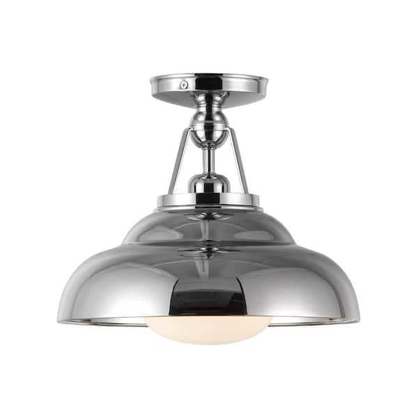 ALORA Palmetto 12 in. 1 Light 60-Watt Polished Nickel/Glossy Opal Semi-Flush Mount