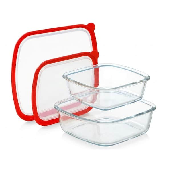 2-Piece Rectangular Tempered Glass Baking Dish Set with BPA-Free Lids, Oven Dishwasher Microwave Safe
