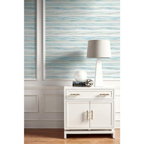 Kentmere Waves Ivory and Ice Blue Paper Strippable Roll (Covers 60.75 sq. ft.)