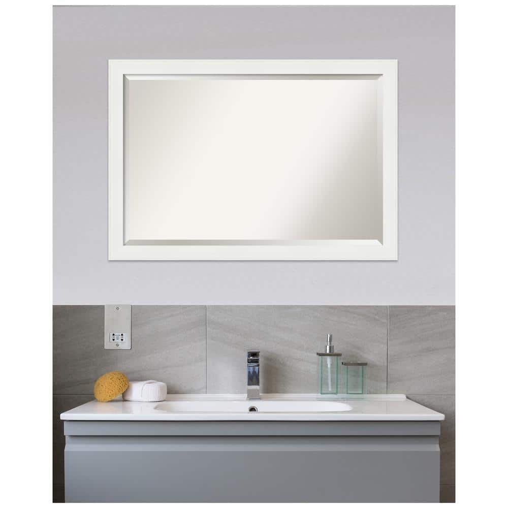 Vanity White Rectangular Beveled Wall Mirror
