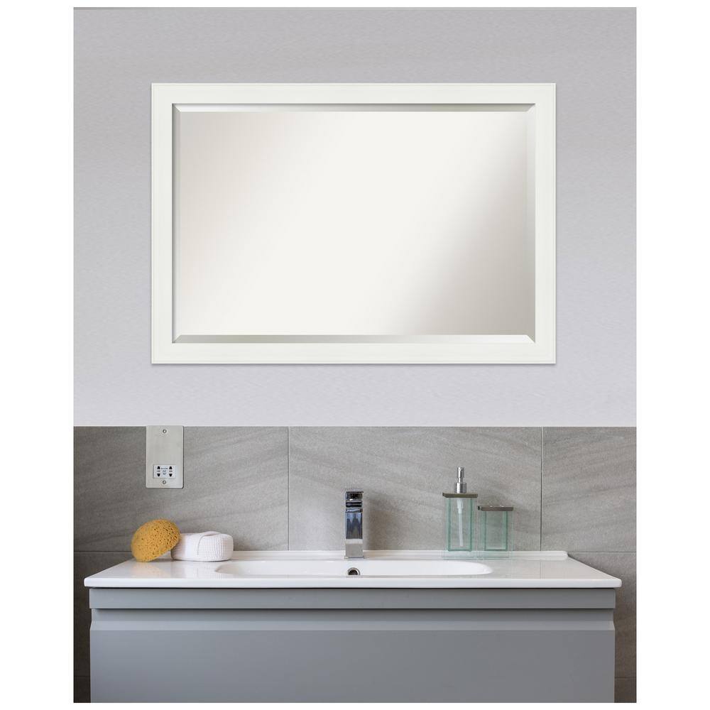 Vanity White Rectangular Beveled Wall Mirror