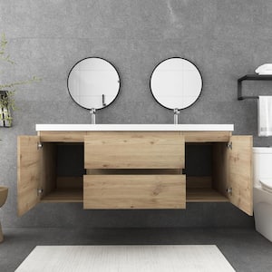 60 in. W x 20 in. D x 23 in . H Double Sink Bathroom Vanity in F. Oak with White Cultured Marble Top