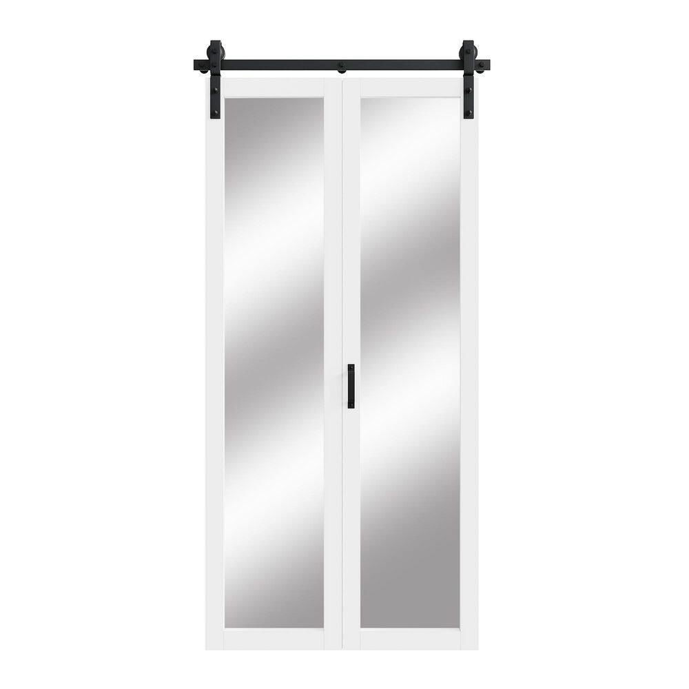 40 in. x 84 in. Pre-Drilled 1 Lite Mirrored Glass White Primed MDF Bifold Sliding Barn Door with Hardware Kit price history on PriceWatchPro