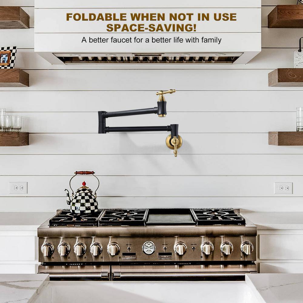 Black and Gold Brass Wall Mounted Pot Filler Faucet