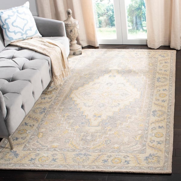 Micro-Loop Beige/Gray 8 ft. x 10 ft. Border Area Rug
