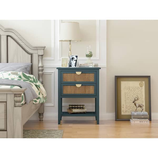 sumyeg Green 2 Drawer Nightstand 22.05 in. W for Bedroom, Living room