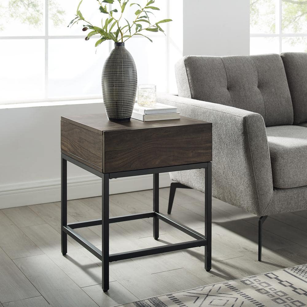 Lakeside Industrial Brown Ash and Matte Black End Table with Drawer