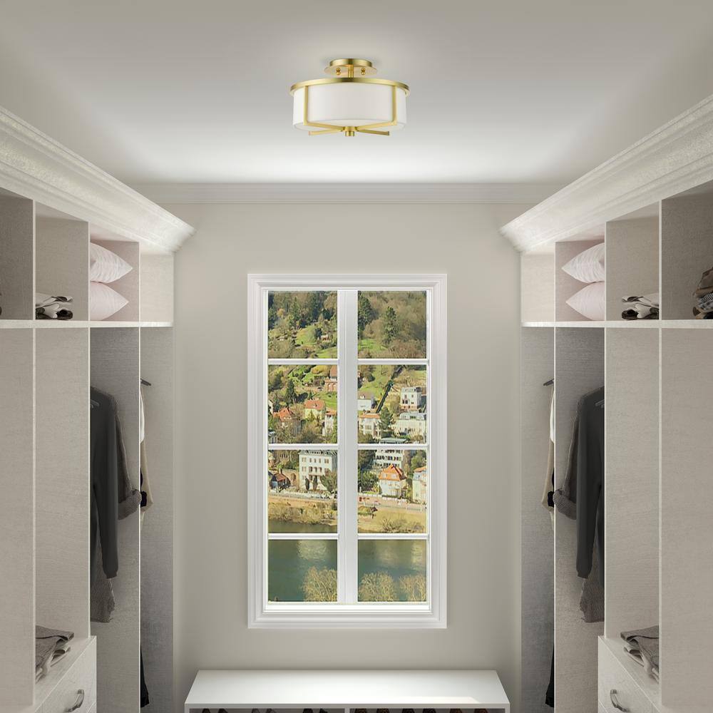 Satin Brass Contemporary 2-Light LED Drum Flush Mount