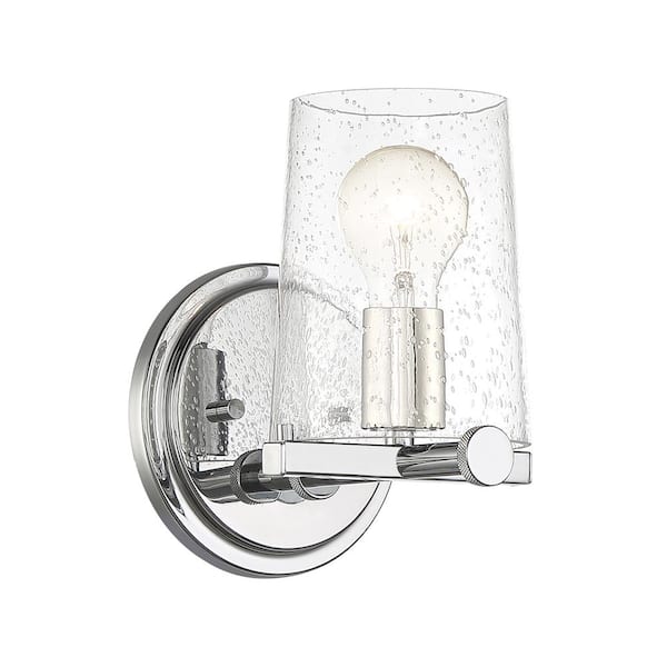 Designers Fountain Matteson 6 in. 1-Light Chrome Modern Industrial Wall Sconce with Clear Seedy Glass Shade