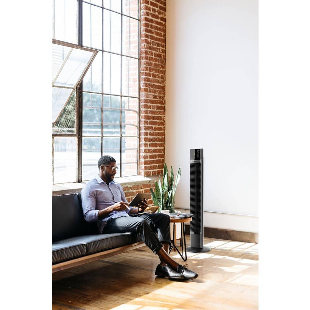 48-Inch Black Plastic Oscillating Tower Fan with Remote