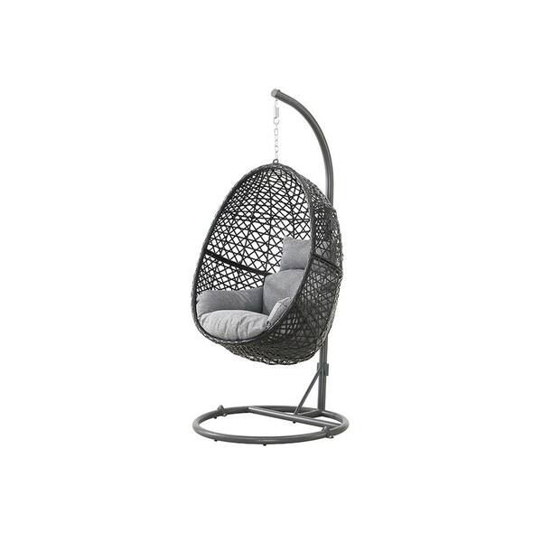 Sudzendf Modern Black Metal Patio Pe Rattan Swing Chair With Gray 