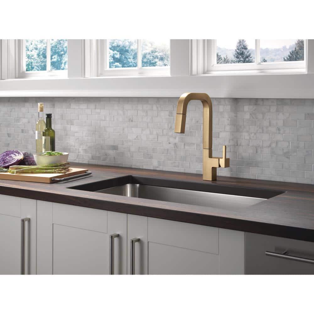 Champagne Bronze Single Handle Pull Down Kitchen Faucet
