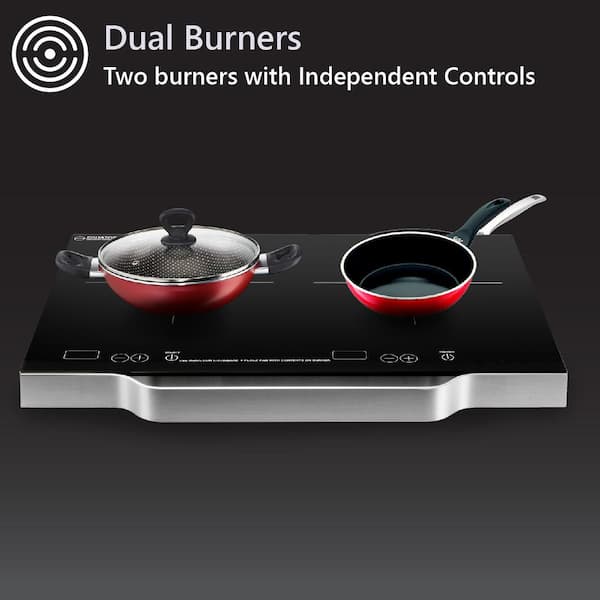 SMARTECK Portable Induction Cooktop 2 Burner with Removable Iron Cast  Griddle