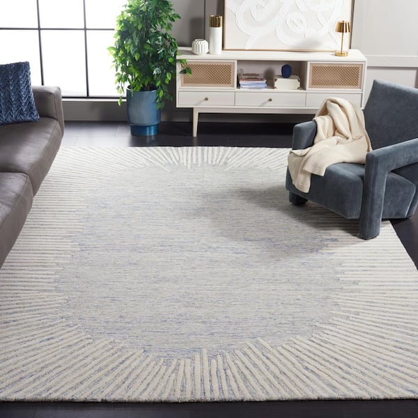 Abstract 10 ft. x 14 Blue/Ivory Geometric Area Rug