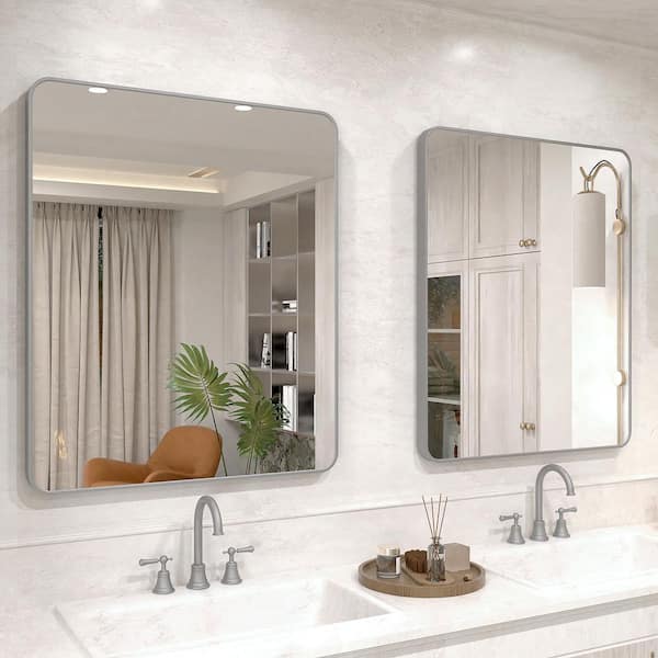 Vista 30 in. W x 36 in. H Rectangular Framed Wall Bathroom Vanity Mirror in Gun Grey