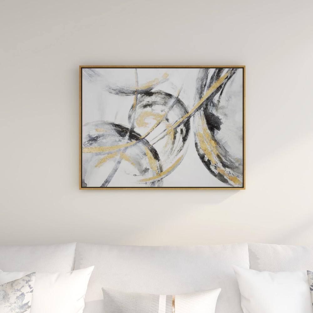 Gold and Gray Abstract Canvas Wall Art with Fir Wood Frame