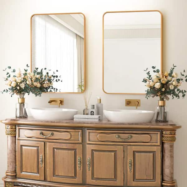 HOMLUX 24 in. Rounded Rectangle Wall Mirror bathroom vanity mirror with Gold Aluminum Alloy Frame