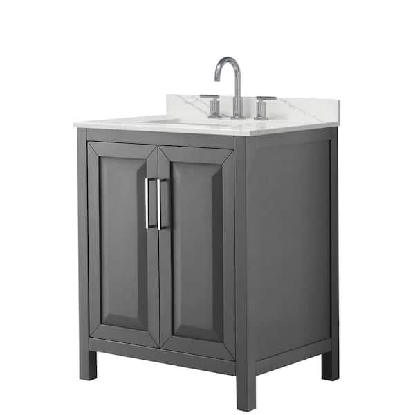 Wyndham Collection Daria 30 in. W x 22 in. D x 35.75 in. H Single Sink Bath Vanity in Dark Gray with Polished Chrome Trim Giotto Quartz Top