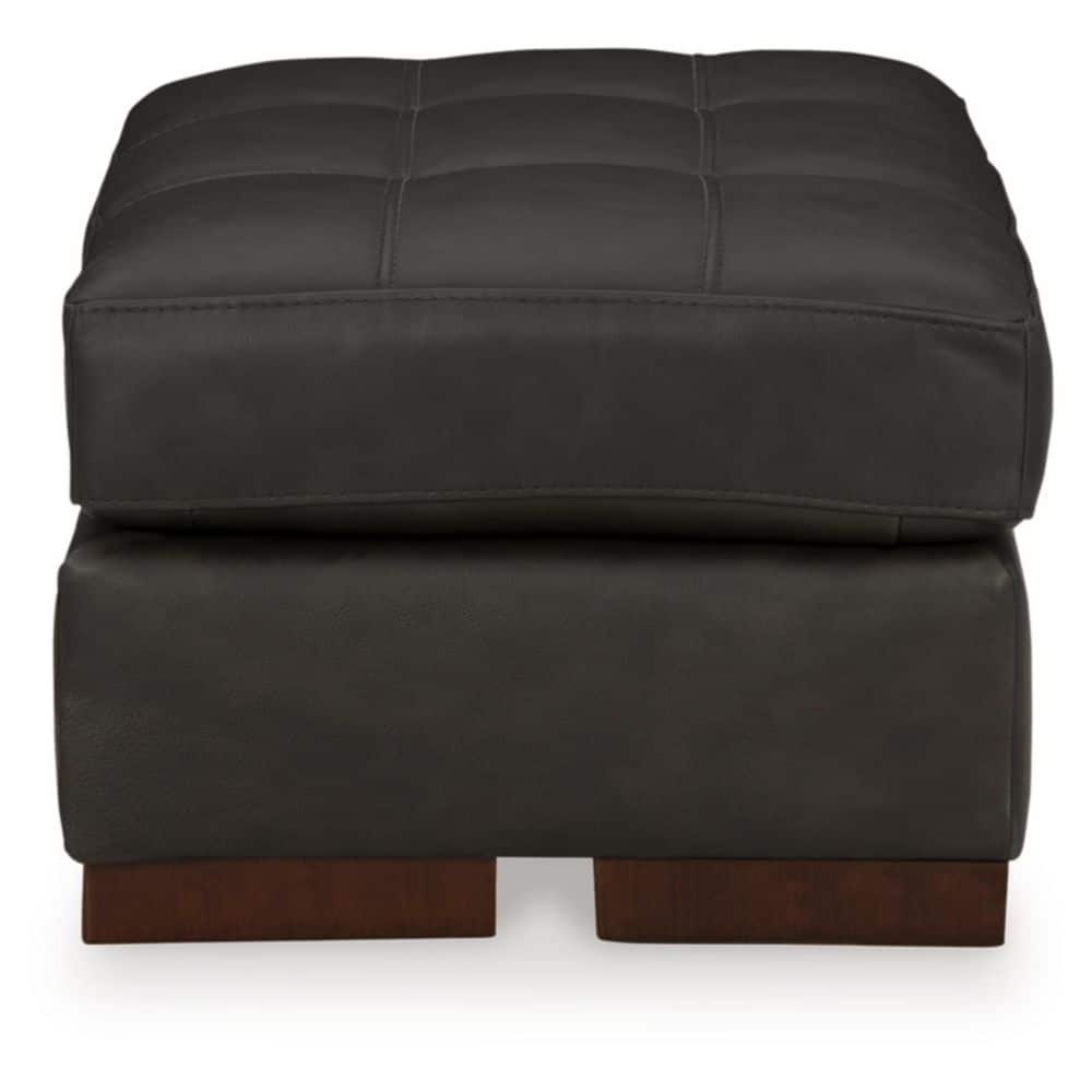 Front view of Luigi black leather rectangle cocktail medium ottoman
