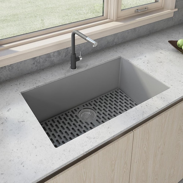 Ruvati 33 in. x 19 in. Single Bowl Undermount Granite Composite Kitchen Sink in Silver Gray