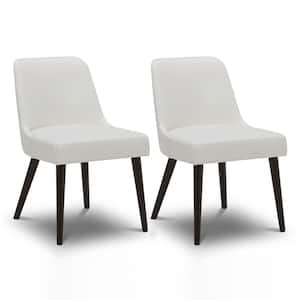 Leo White Mid-Century Modern Dining Chairs with PU Leather Seat and Wood Legs for Kitchen and Dining Room (Set of 2)