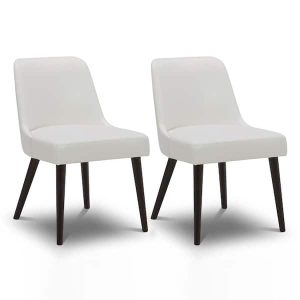 Spruce & Spring Leo White Mid-Century Modern Dining Chairs with PU Leather Seat and Wood Legs for Kitchen and Dining Room (Set of 2)