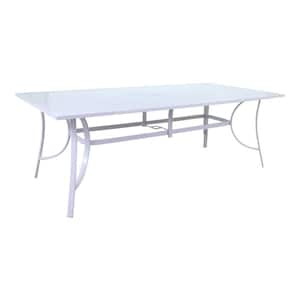 Santa Fe 84 in. x 42 in. Rectangle Aluminum Dining Table with Slat Top and Umbrella Hole in White