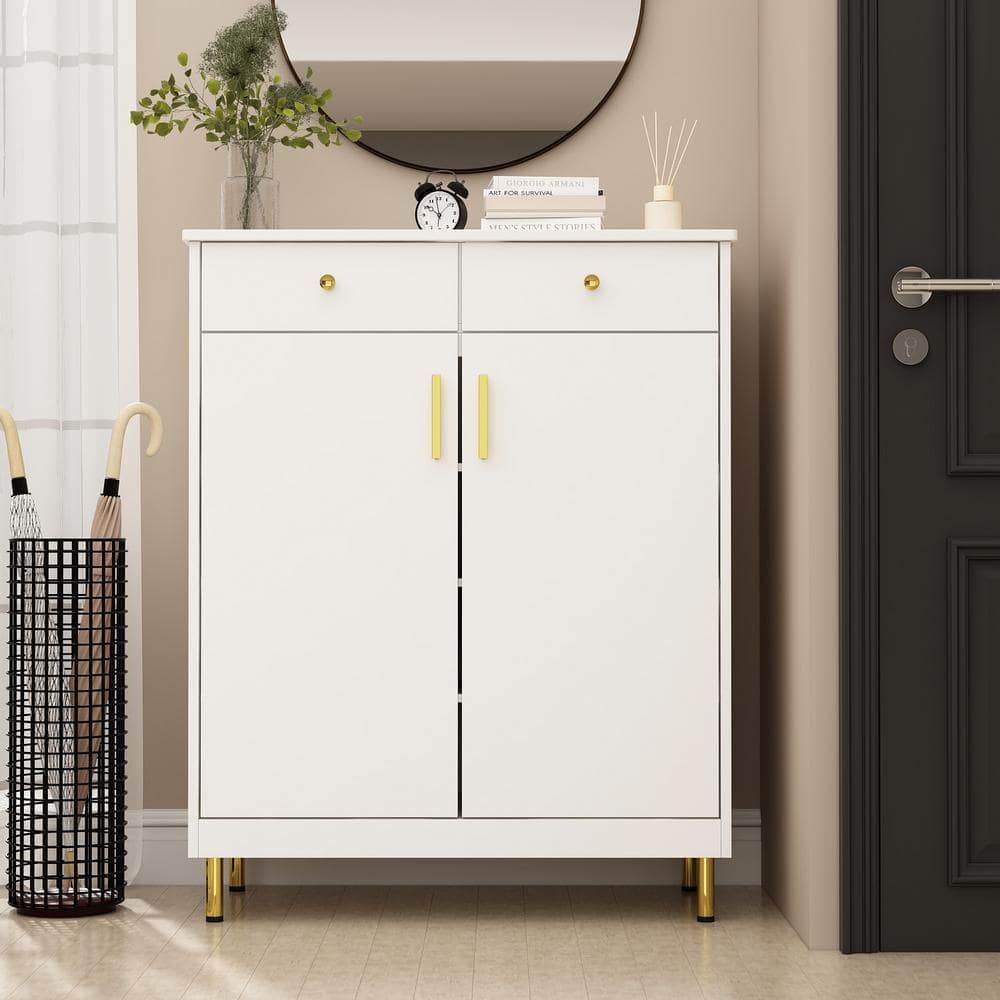 FUFU&GAGA 31.5 in. W × 39.4 in. H, White Wooden Shoes Storage Cabinet ...