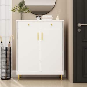 31.5 in. W × 39.4 in. H, White Wooden Shoes Storage Cabinet with Adjustable Shelves and 2 Drawers For Entryway Hallway