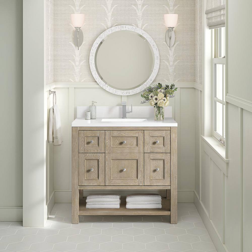 Breckenridge 36" Whitewashed Oak Single Vanity with Solid Surface Top