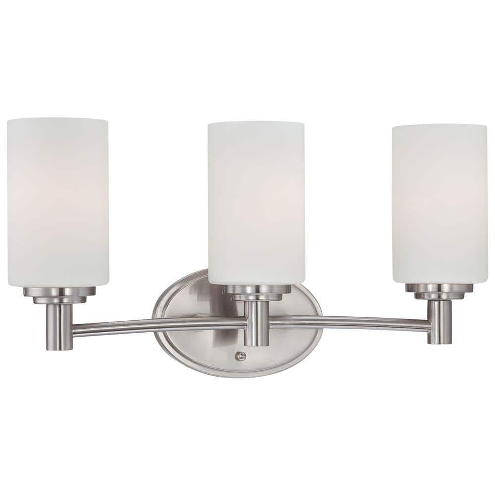 Elegant Brushed Nickel 3-Light Vanity with Frosted Glass Shades