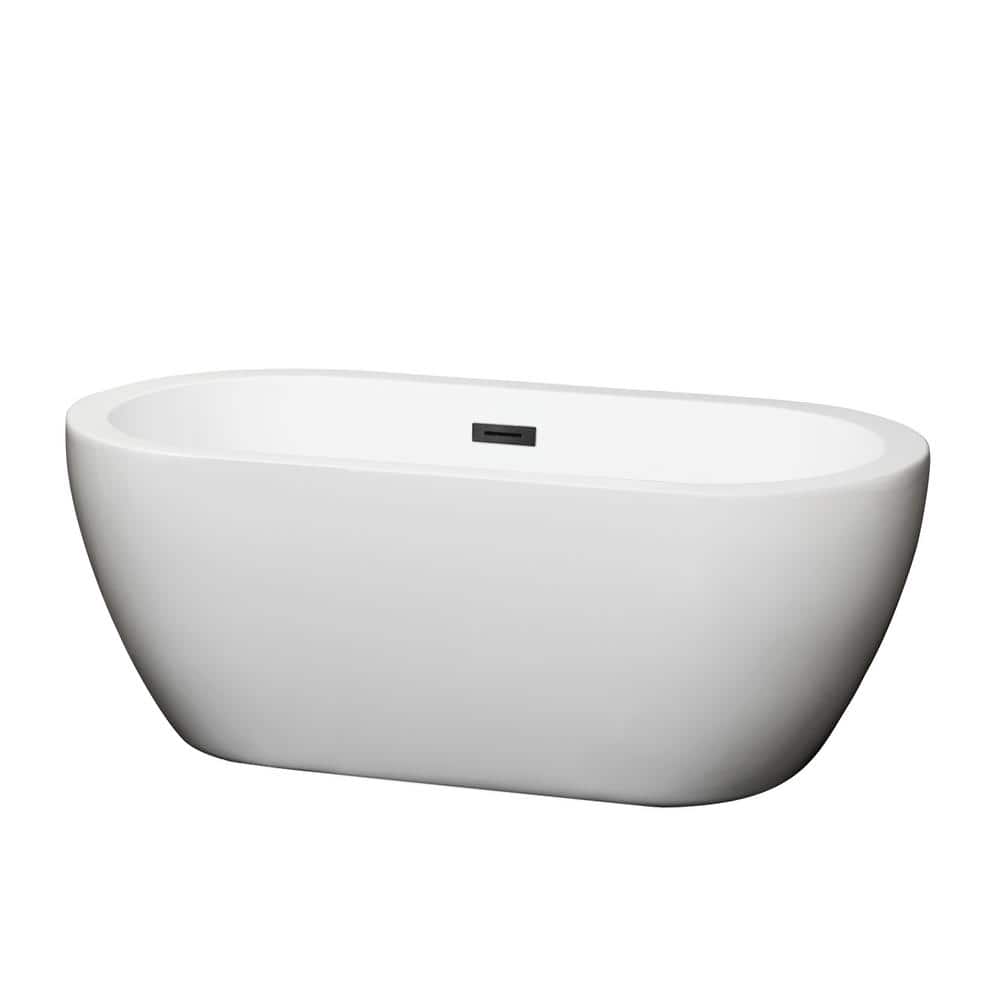 Soho 60'' White Acrylic Freestanding Bathtub with Matte Black Trim