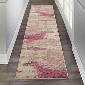 Celestial Ivory/Pink 2 ft. x 8 ft. Abstract Modern Kitchen Runner Area Rug