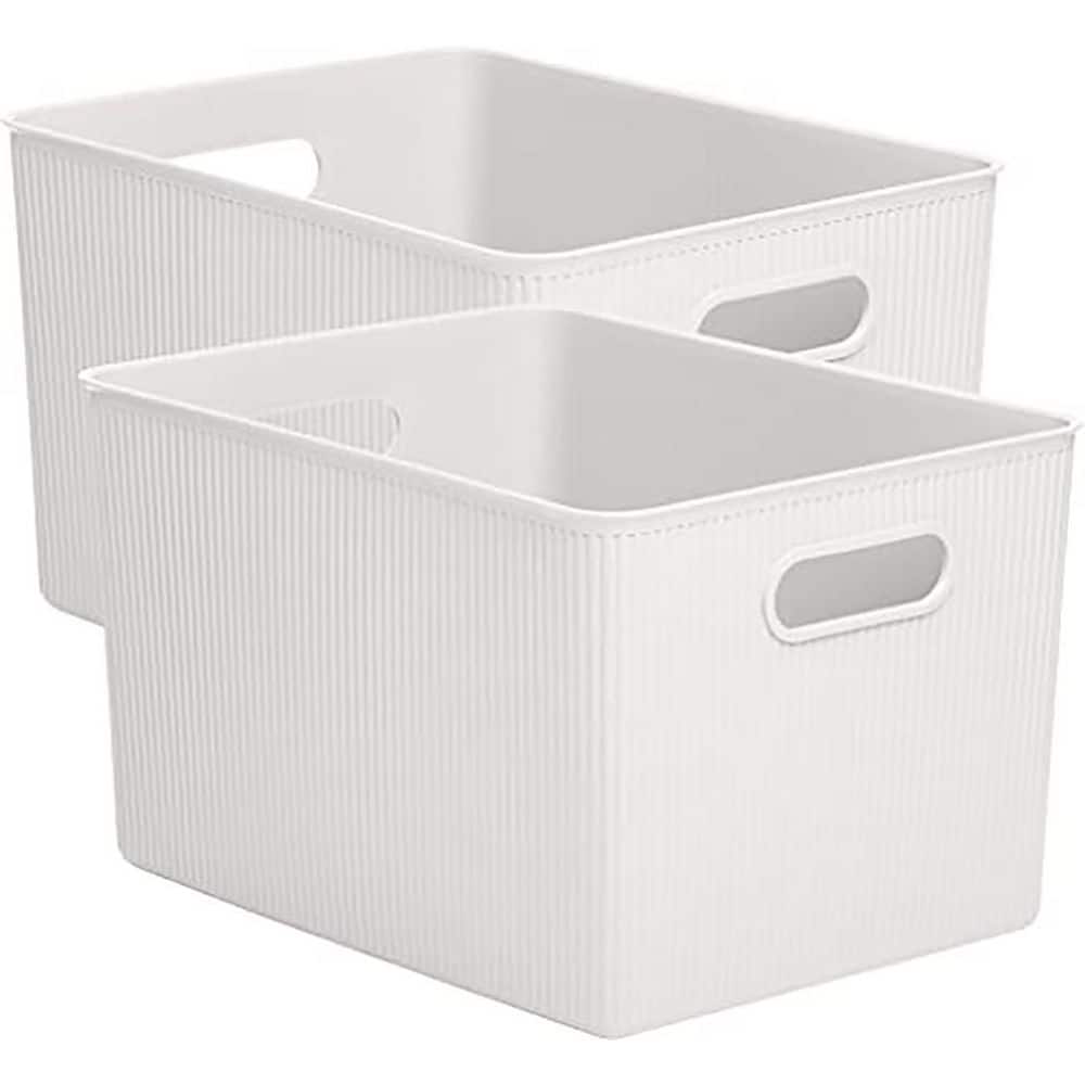3PCS Plastic Studio Basket - Container Boxes for Storage Organising in Home  or Office - Suitable for Shelfs Drawers Laundry Cupboard White