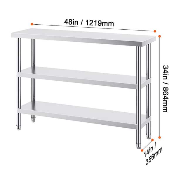 Stainless Steel Food Prep Table, Silver Kitchen Prep Table 14 x 48 x 34 in. Commercial Kitchen Worktable