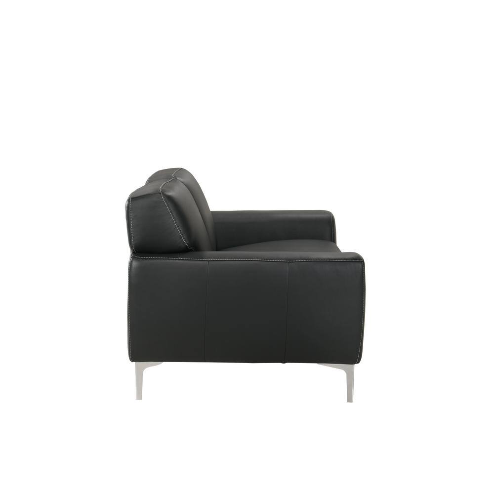 Transitional Carrara Black Leather Loveseat with Metal Legs