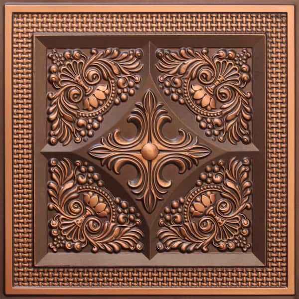 Dundee Deco Falkirk Perth Antique Copper 2 ft. x 2 ft. Decorative Rustic Glue Up or Lay In Ceiling Tile (100 sq. ft./case)