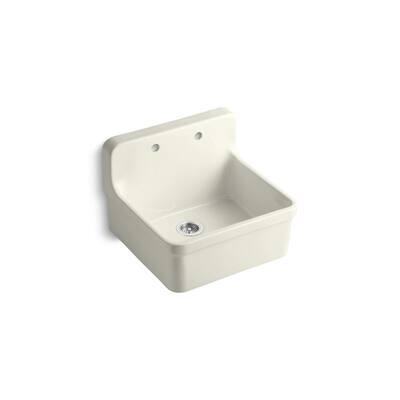Gilford Wall Mount Vitreous China 24 in. x 22 in. 2-Hole Single Bowl Kitchen Sink in Biscuit