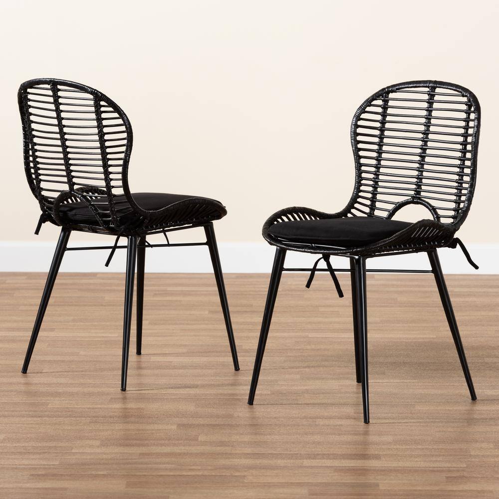 Bohemian Black Rattan & Metal Low-Back Side Chair Set