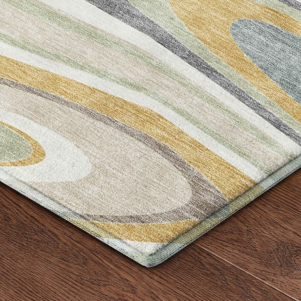 Mayfield Premium Machine Washable Abstract AMF2494 Ivory 9 ft. x 12 ft. Area Rug
