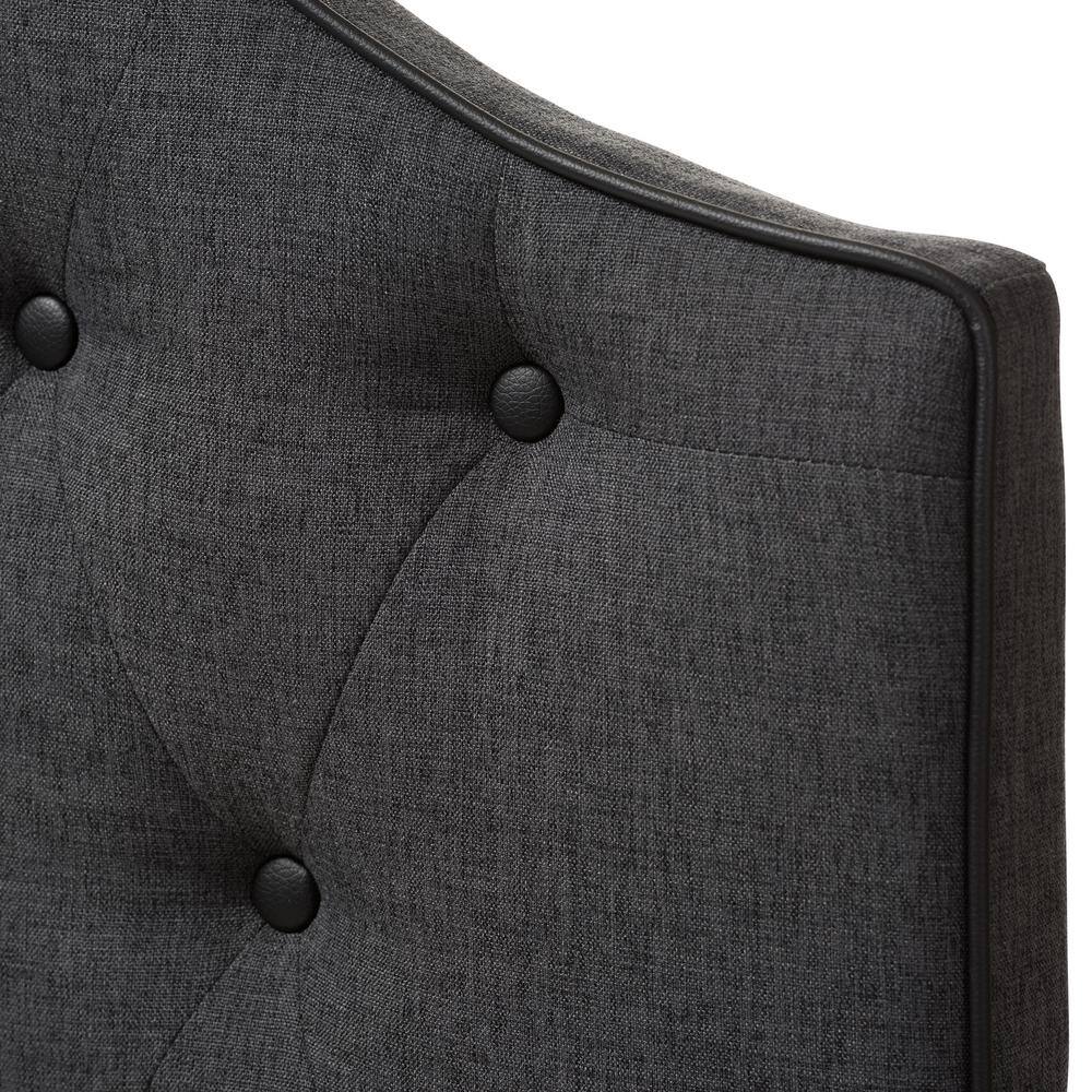 Dark Gray Tufted Upholstered Queen Headboard with Faux Leather Buttons