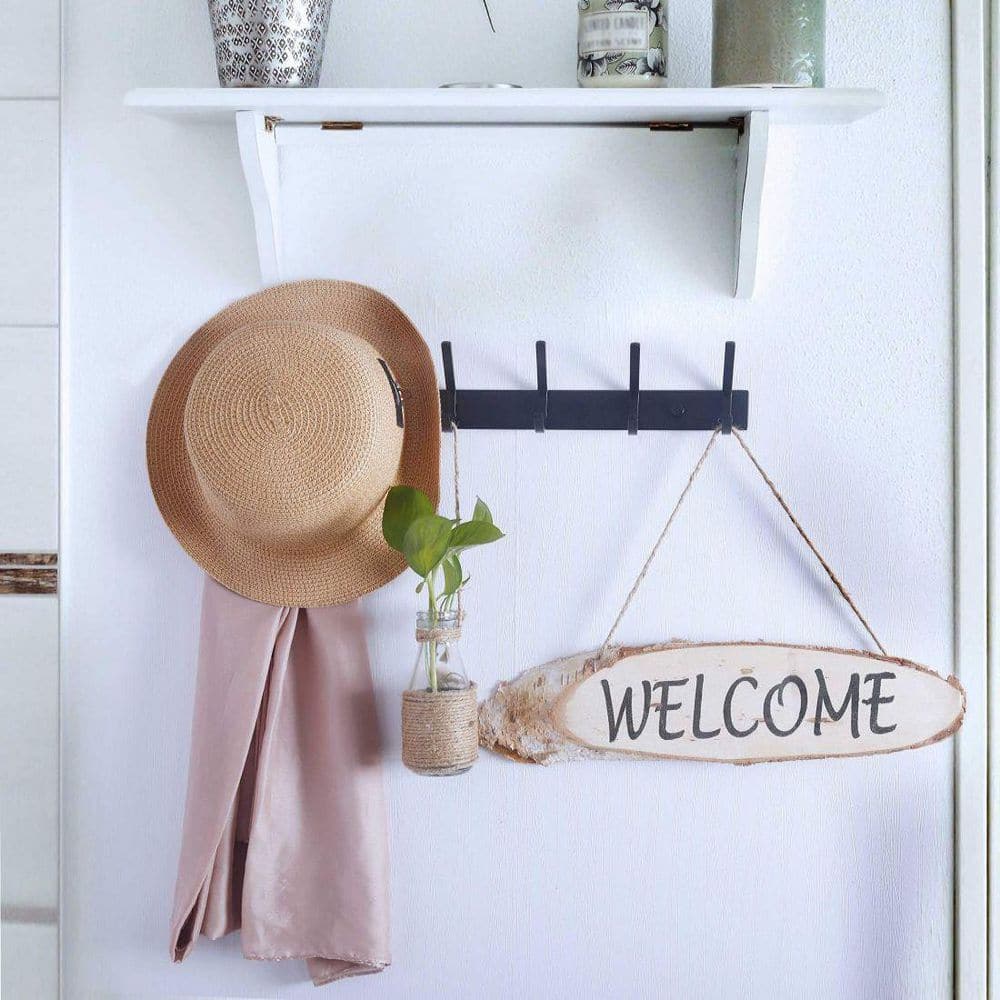 Black 17-Inch Heavy Duty Wall Mounted Coat Rack with 6 Hooks