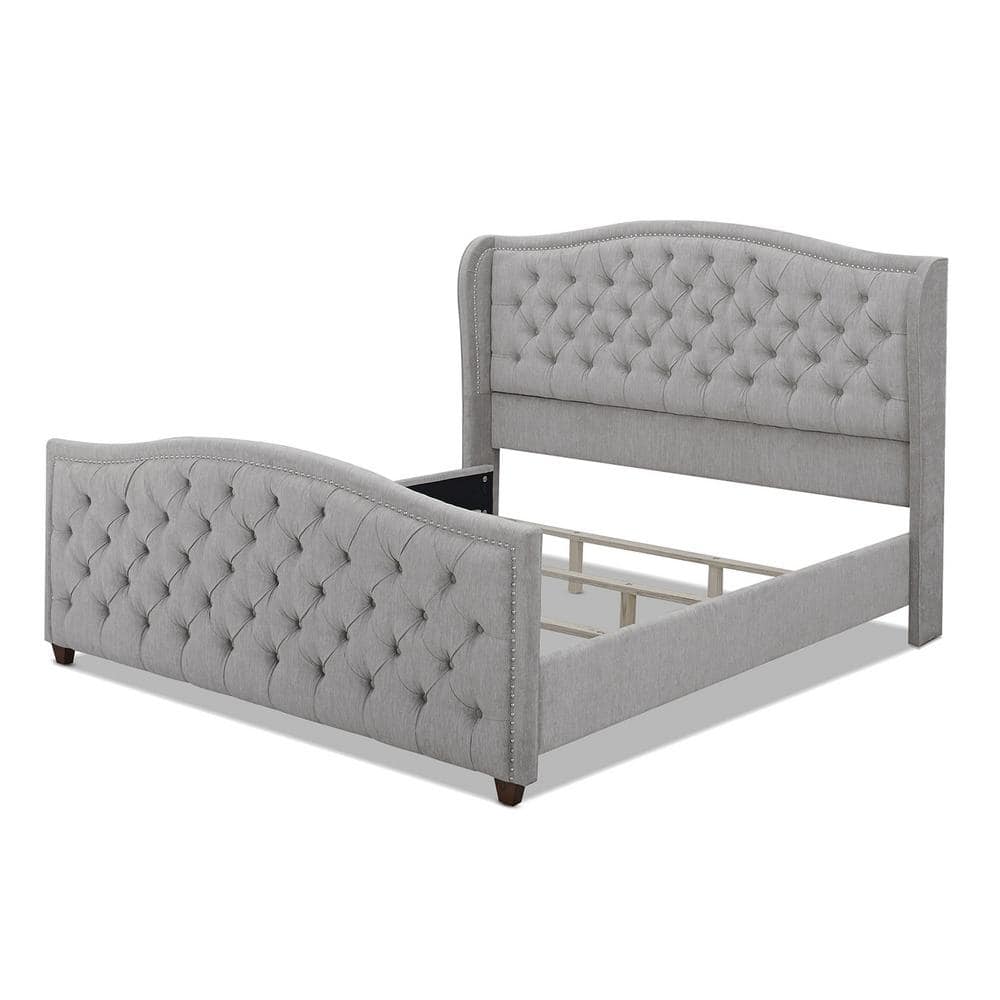 Marcella King Silver Grey Tufted Upholstered Bed with Nailhead Trim