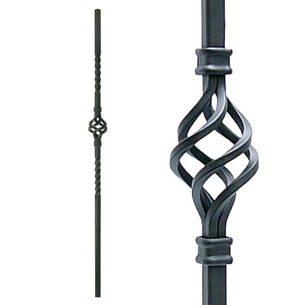 EVERMARK Stair Parts 44 in. x 1/2 in. Satin Black Single Basket Iron Baluster for Stair Remodel