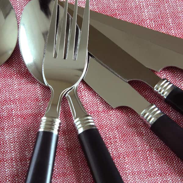 Stainless Steel Cutlery Set, 16piece Modern Flatware Silverware Set Black