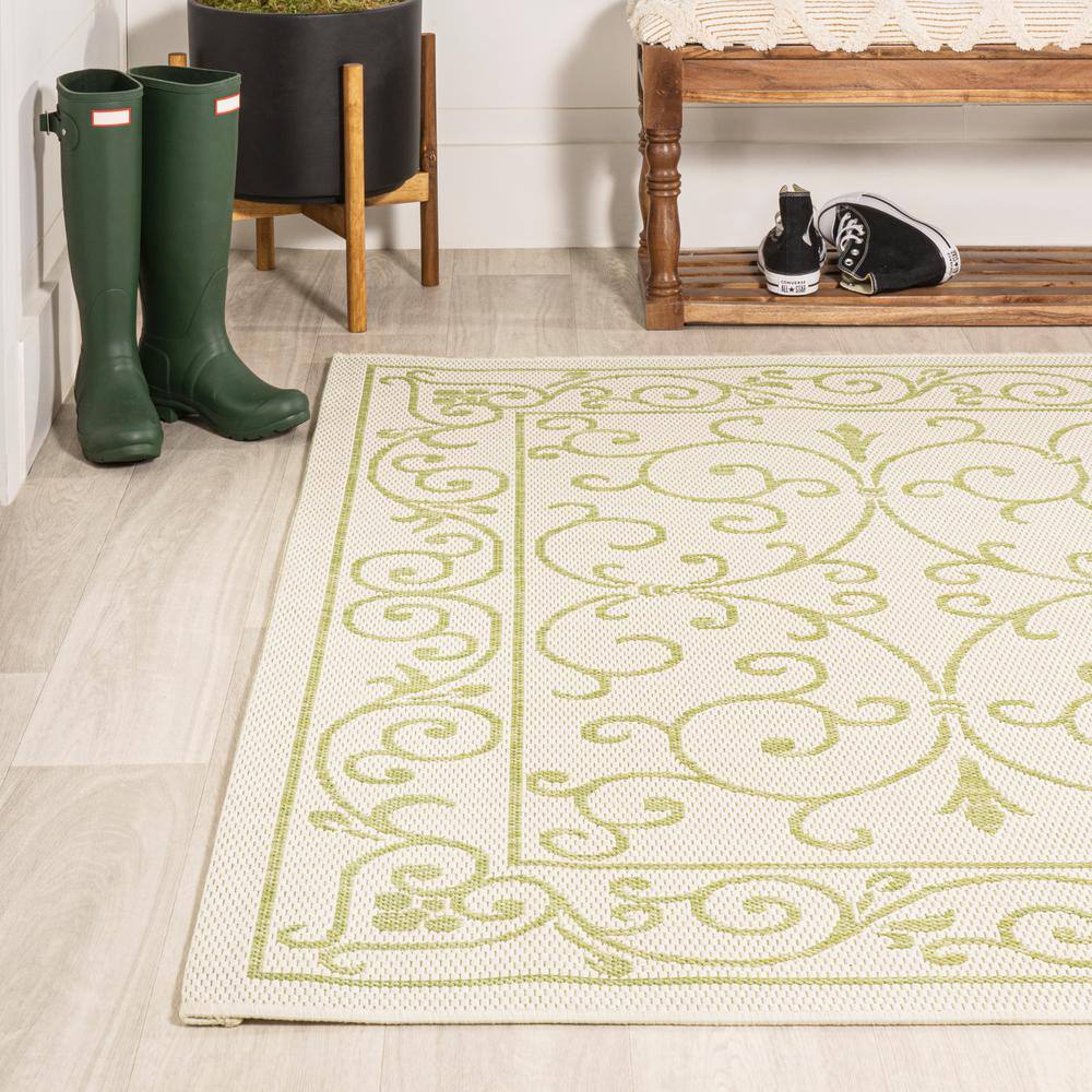 Charleston Green and Cream Synthetic Flat Woven Reversible Rug